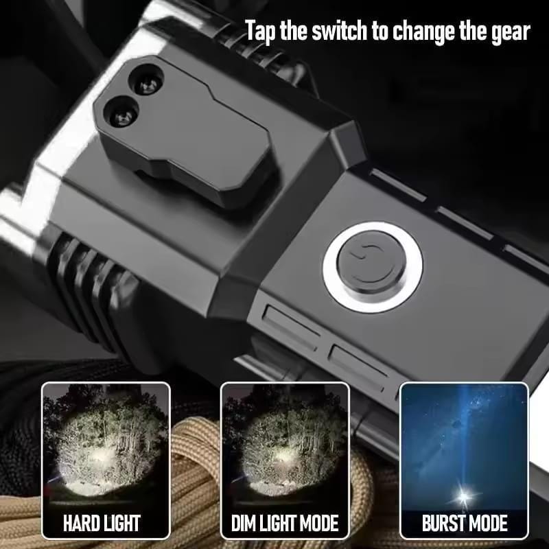 Rechargeable Multi-function Flashlight with Safety Hammer and Type-C Charging Port &nbsp;- 1 Pc