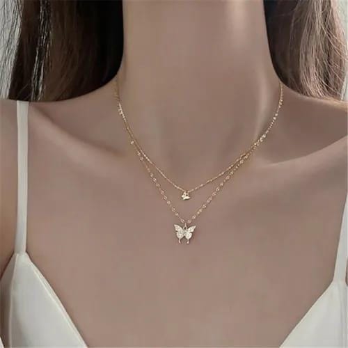 1 Pc Alloy Gold Plated Double Layered Butterfly Design Pendant