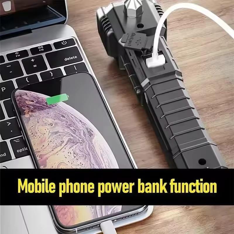 Rechargeable Multi-function Flashlight with Safety Hammer and Type-C Charging Port &nbsp;- 1 Pc