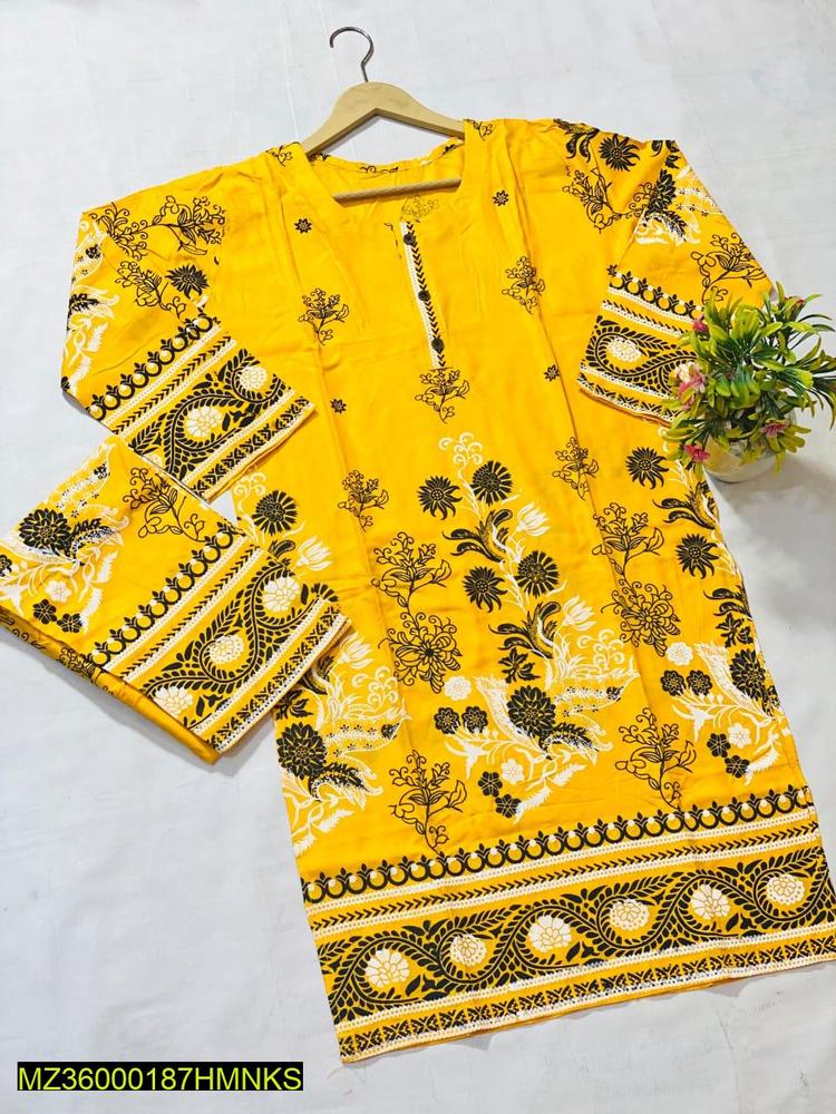 2 Pcs Women's Stitched Lawn Printed Suit