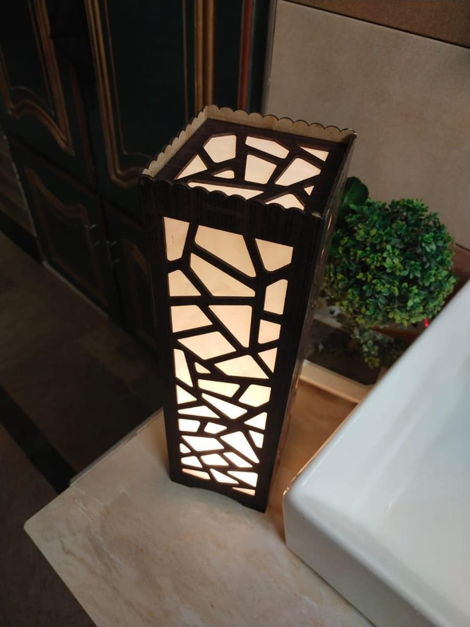 Big Size Wooden Side Table Lamp With Laser Cutting